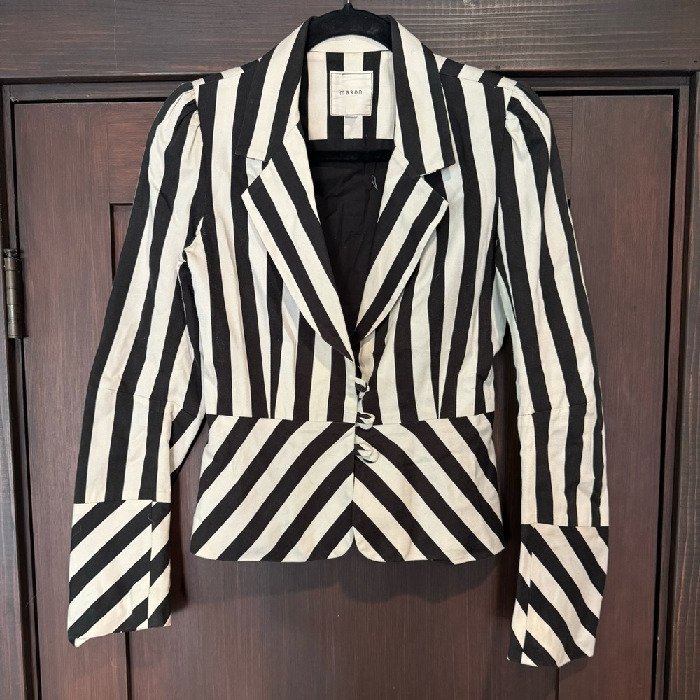 Black and white striped blazer.